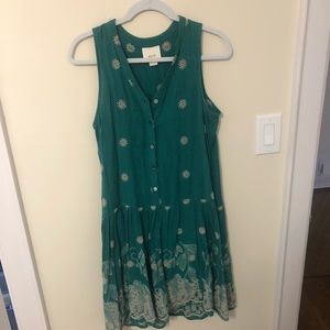Anthropologie green drop waist dress